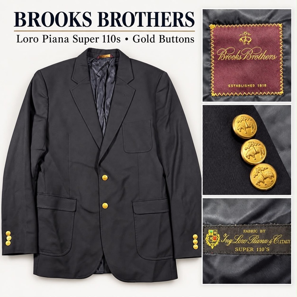 Brooks Brothers Loro Piana Jacket Blazer Women Size 20 Black Wool Golden Buttons